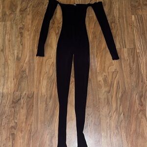 Fashion Nova Black Ribbed Knit Jumpsuit